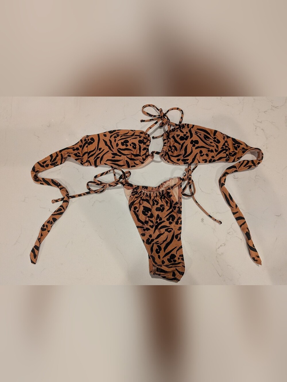 NEW Cupshe Brown Animal Print Tie-Side Bikini - Picture 3 of 6